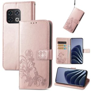 For OnePlus 10 Pro Four-leaf Clasp Embossed Leather Phone Case(Rose Gold) (OEM)