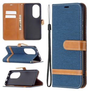 For Huawei P50 Pro Color Matching Denim Texture Horizontal Flip Leather Case with Holder & Card Slots & Wallet & Lanyard(Dark Blue) (OEM)