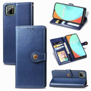 For OPPO Realme C11 Retro Solid Color Leather Buckle Phone Case with Lanyard & Photo Frame & Card Slot & Wallet & Stand Function(Blue) (OEM)