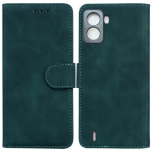 For Tecno Pop 6 No Fingerprints Skin Feel Pure Color Flip Leather Phone Case(Green) (OEM)