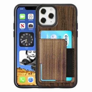 For iPhone 12 / 12 Pro Wood Grain PU+TPU Protective Case with Card Slot(Walnut) (OEM)
