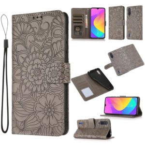 For Xiaomi Mi CC9 Skin Feel Embossed Sunflower Horizontal Flip Leather Case with Holder & Card Slots & Wallet & Lanyard(Grey) (OEM)