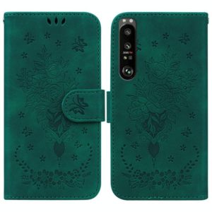 For Sony Xperia 1 III Butterfly Rose Embossed Leather Phone Case(Green) (OEM)