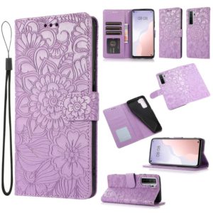 For Huawei nova 7 SE Skin Feel Embossed Sunflower Horizontal Flip Leather Case with Holder & Card Slots & Wallet & Lanyard(Purple) (OEM)