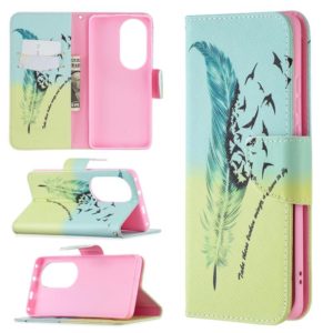 For Huawei P50 Pro Colored Drawing Pattern Horizontal Flip Leather Case with Holder & Card Slots & Wallet(Feather) (OEM)