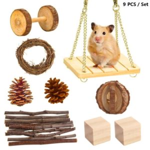 9 PCS / Set Hamster Toy Pet Rabbit Guinea Pig Parrot Play Grinding Wood Toys (OEM)