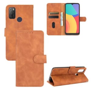 For alcatel 1S (2021) Solid Color Skin Feel Magnetic Buckle Horizontal Flip Calf Texture PU Leather Case with Holder & Card Slots & Wallet(Brown) (OEM)