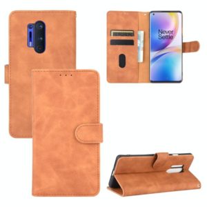 For OnePlus 8 Pro Solid Color Skin Feel Magnetic Buckle Horizontal Flip Calf Texture PU Leather Case with Holder & Card Slots & Wallet(Brown) (OEM)
