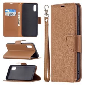 For Samsung Galaxy A02 Litchi Texture Pure Color Horizontal Flip Leather Case with Holder & Card Slots & Wallet & Lanyard(Brown) (OEM)