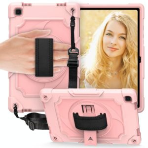 For Samsung Galaxy Tab A7 10.4 (2020)/T500 360 Degree Rotation Turntable Contrast Color Robot Shockproof Silicone + PC Protective Case with Holder(Rose Gold) (OEM)