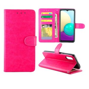 For Samsung Galaxy A02/M02 Crazy Horse Texture Leather Horizontal Flip Protective Case with Holder & Card Slots & Wallet & Photo Frame(Rose Red) (OEM)