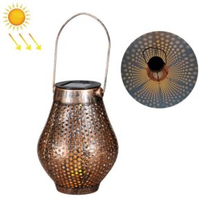 Outdoor Courtyard Wrought Iron LED Solar Portable Hollow Lantern(Copper) (OEM)