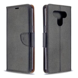For LG K51 Litchi Texture Pure Color Horizontal Flip PU Leather Case with Holder & Card Slots & Wallet & Lanyard(Black) (OEM)