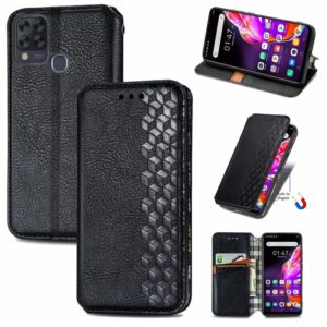 For Infinix Hot 10T Cubic Grid Pressed Horizontal Flip Magnetic PU Leather Case with Holder & Card Slots & Wallet(Black) (OEM)