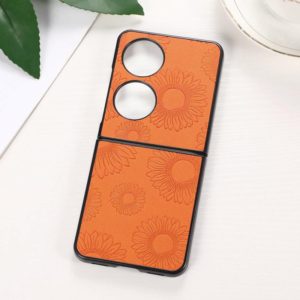 For Huawei P50 Pocket Sunflower Pattern PU+TPU+PC Shockproof Phone Case(Orange) (OEM)