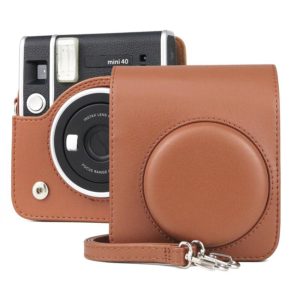 Full Body Camera Retro PU Leather Case Bag with Strap for FUJIFILM instax mini 40 (Brown) (OEM)