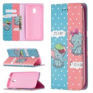 For Nokia C1 Plus Colored Drawing Pattern Invisible Magnetic Horizontal Flip PU Leather Case with Holder & Card Slots & Wallet(Elephant) (OEM)