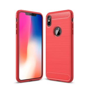 For iPhone XS Max Brushed Texture Carbon Fiber Shockproof TPU Protective Back Case(Red) (OEM)