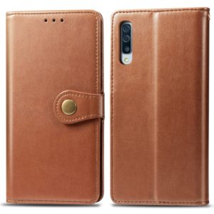 Retro Solid Color Leather Buckle Mobile Phone Protection Leather Case with Photo Frame & Card Slot & Wallet & Bracket Function for Galaxy A50(Brown) (OEM)