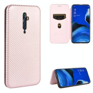 For OPPO Reno2 Z / F Carbon Fiber Texture Horizontal Flip TPU + PC + PU Leather Case with Card Slot(Pink) (OEM)