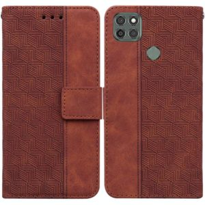 For Motorola Moto G9 Power Geometric Embossed Leather Phone Case(Brown) (OEM)