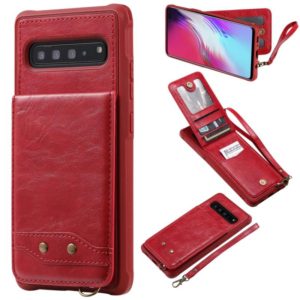 For Galaxy S10 5G Vertical Flip Shockproof Leather Protective Case with Short Rope, Support Card Slots & Bracket & Photo Holder & Wallet Function(Red) (OEM)