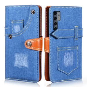 For TCL 20 Pro 5G Denim Horizontal Flip Leather Case with Holder & Card Slot & Wallet(Dark Blue) (OEM)