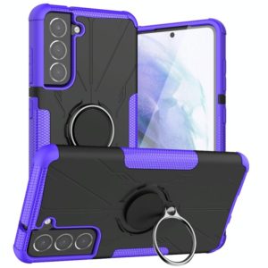 For Samsung Galaxy S21 FE Machine Armor Bear Shockproof PC + TPU Protective Case with Ring Holder(Purple) (OEM)