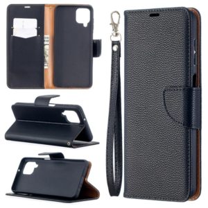 For Samsung Galaxy A12 Litchi Texture Pure Color Horizontal Flip PU Leather Case with Holder & Card Slots & Wallet & Lanyard(Black) (OEM)
