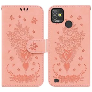 For Tecno Pop 5P Butterfly Rose Embossed Leather Phone Case(Pink) (OEM)