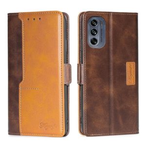 For Motorola Moto G62 5G Contrast Color Side Buckle Leather Phone Case(Dark Brown+Gold) (OEM)