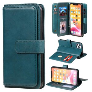 For iPhone 11 Pro Max Multifunctional Magnetic Copper Buckle Horizontal Flip Solid Color Leather Case with 10 Card Slots & Wallet & Holder & Photo Frame(Dark Green) (OEM)