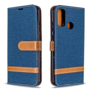 For Huawei P Smart (2020) Color Matching Denim Texture Horizontal Flip Leather Case with Holder & Card Slots & Wallet & Lanyard(Navy Blue) (OEM)