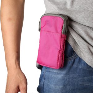 Multi-function Casual Sport Mobile Phone Double Zipper Waist Pack Diagonal Bag for 6.9 Inch or Below Smartphones (Rose Red) (OEM)