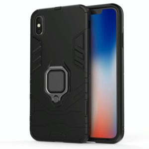 For iPhone XS Max PC + TPU Shockproof Protective Case with Magnetic Ring Holder (Black) (OEM)