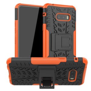 For LG V50S ThinQ 5G / G8X ThinQ Tire Texture Shockproof TPU+PC Protective Case with Holder(Orange) (OEM)