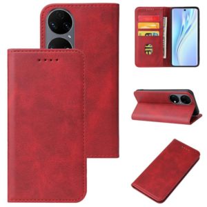 For Huawei P50 Calf Texture Magnetic Flip Leather Phone Case(Red) (OEM)