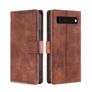 For Google Pixel 6 Skin Feel Crocodile Texture Magnetic Clasp Horizontal Flip PU Leather Case with Holder & Card Slots & Wallet(Brown) (OEM)