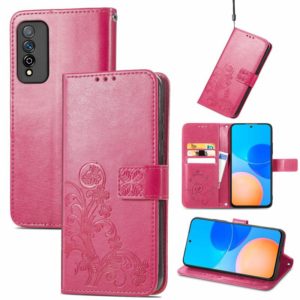 For Honor Play 5T Pro Four-leaf Clasp Embossed Leather Case with Lanyard & Card Slot & Wallet & Holder(Magenta) (OEM)