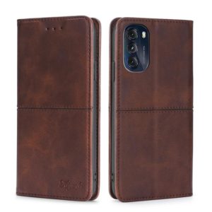 For Motorola Moto G 2022 Cow Texture Magnetic Horizontal Flip Leather Phone Case(Dark Brown) (OEM)
