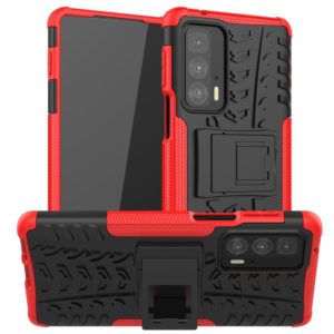 For Motorola Edge 20 Pro Tire Texture Shockproof TPU+PC Protective Case with Holder(Red) (OEM)