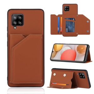 For Samsung Galaxy A42 5G Skin Feel PU + TPU + PC Back Cover Shockproof Case with Card Slots & Holder & Photo Frame(Brown) (OEM)
