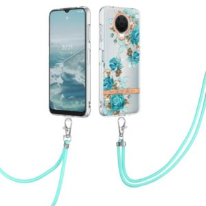 For Nokia G20/G10 Flowers Series TPU Phone Case with Lanyard(Blue Rose) (OEM)