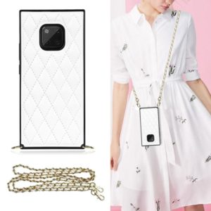 For Huawei Mate 20 Pro Elegant Rhombic Pattern Microfiber Leather +TPU Shockproof Case with Crossbody Strap Chain(White) (OEM)