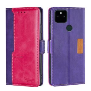 For Google Pixel 5a 5G Retro Texture Contrast Color Buckle Horizontal Flip Leather Phone Case with Holder(Purple+Rose Red) (OEM)