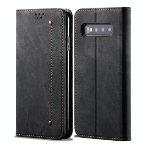 For Galaxy S10+ Denim Texture Casual Style Horizontal Flip Leather Case with Holder & Card Slots & Wallet(Black) (OEM)