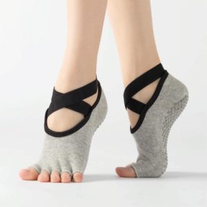 Lace Yoga Socks Non-Slip Five Finger Sports Cotton Socks Fashion Open Toe Dance Socks, Size: One Size(Light Grey) (OEM)