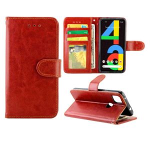 For Goolgle Pixel 4a (4G) Crazy Horse Texture Leather Horizontal Flip Protective Case with Holder & Card Slots & Wallet & Photo Frame(Brown) (OEM)