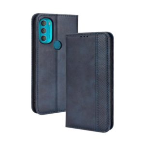 For Motorola Moto G71 5G Magnetic Buckle Retro Crazy Horse Leather Phone Case(Blue) (OEM)