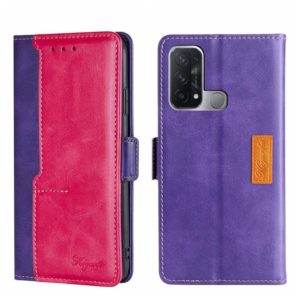 For OPPO Reno5 A Contrast Color Side Buckle Leather Phone Case(Purple + Rose Red) (OEM)